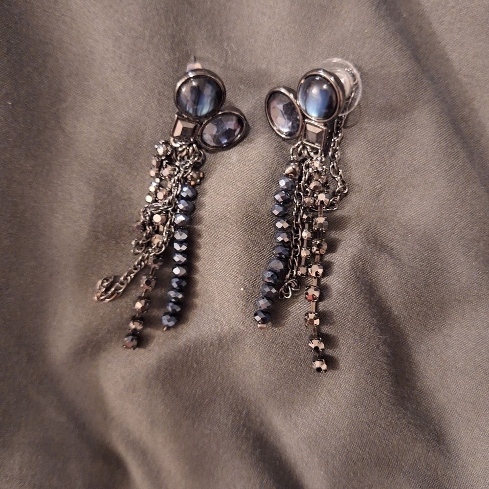 Elegant Black and Blue Beaded Dangle Earrings